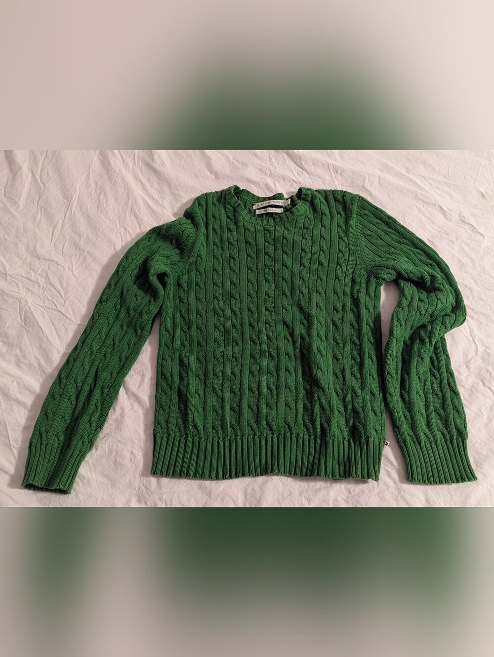 Tommy Hilfiger Sweater Cable Knit Crew Neck Green Women's Size L Long Sleeve